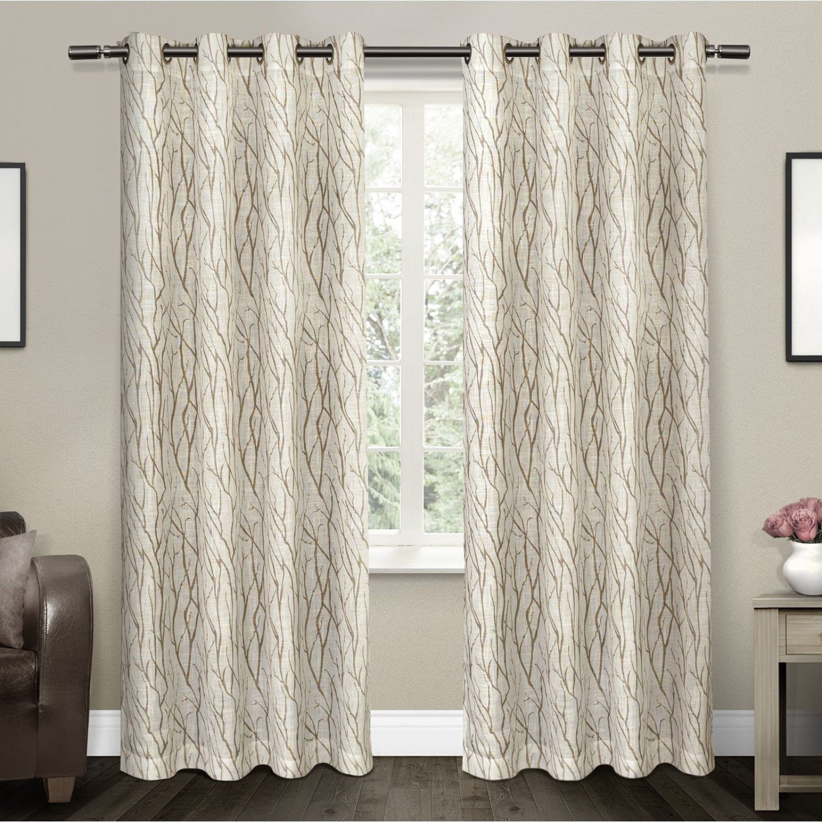 Exclusive Home Curtains Oakdale Sheer Grommet Top Panel Pair, Taupe, 54x96, 2 Piece