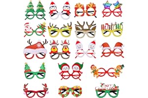 Thuodo 18Pcs Christmas Glasses Glitter Party Eyeglasses Frames Costume Holiday Glasse for Christmas Parties Favors Photo Booth Novelty Glasses Cosplay (One Size Fits All)
