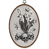 WULQYING Vintage Skull Flowers Wall Art Decor, Dark Cottagecore Academia Gothic Oval Framed Canvas Art Prints, Goth Witchy Skull Wall Hanging Decor for Home Bedroom Living Room, 8.6x11.4 Inches