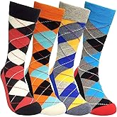 HSELL Funny Mens Colorful Dress Socks Crazy Design Argyle Striped Funky Pattern Cotton Socks for Men Gfits