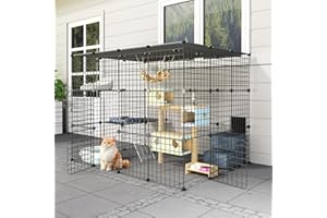 Oneluck Outdoor Cat House Catio Enclosure with Super Large Enter Door, 55L x 41W x41H Balcony Cat Cage Playpen with Platforms, DIY Kennels Crate Large Exercise Place Ideal for 1-3 Cats