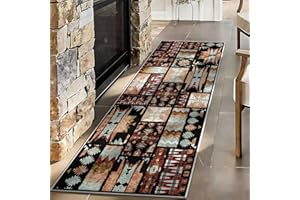 American Native Theme Rustic Cabin Runner Carpets, 3.3x7ft, Western Decor Wildlife Welcome Mat for Entryway, Vintage Brown Be