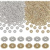 PH PandaHall 400PCS 9mm Flower Spacer Beads, 2 Colors Tibetan Alloy Daisy Metal Spacers Snowflake Loose Beads for Bracelet Necklace Earring Jewelry Making, Antique Silver/Antique Golden