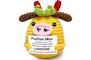 GIFTSFU Positive Crochet Gifts for Teen Girls - Handmade Emotional Support Crochet Animals, Positive Moo Thank You Gift for Coworker Friend Sister Daughter- Birthday Gifts for Women, Men