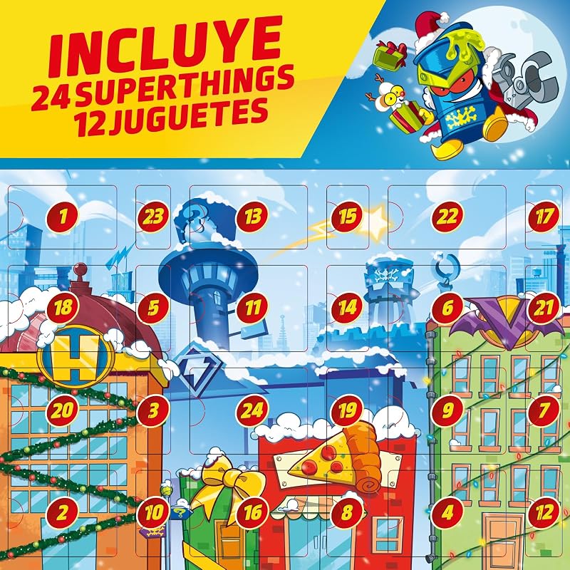 SUPERTHINGS – Calendario de Adviento. Calendario de Adviento de Navidad con 24 Regalos y Sorpresas Especiales. Incluye Minifiguras de Superthings, Kazoom Kids, Hideouts, Jets y más