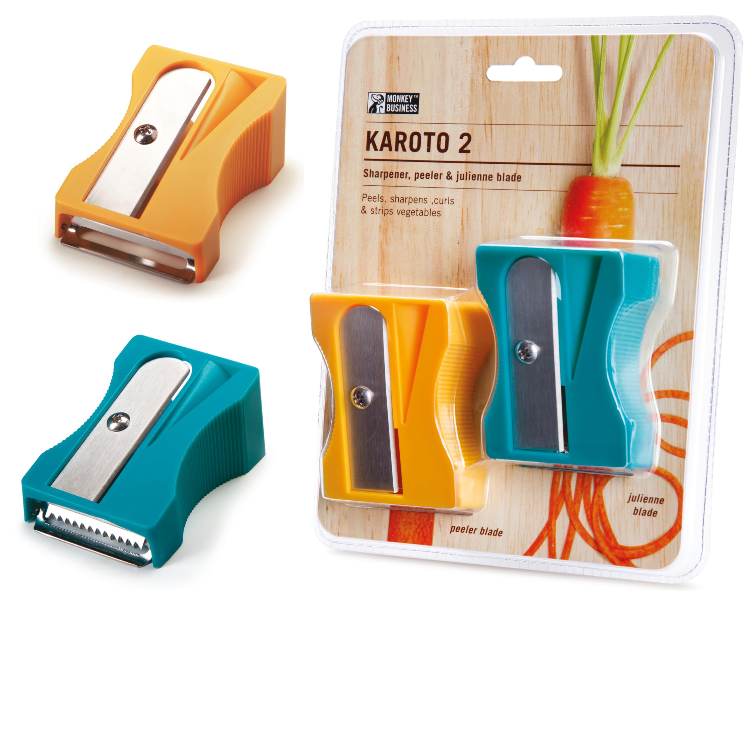 Monkey Business Karoto 2 – 2-in-1 Carrot Sharpener & Julienne Peeler | Fun Kitchen Gadget for Veggie Ribbons & Strips | Unique Gift Idea for Foodies & Home Cooks | Dishwasher Safe, BPA-Free