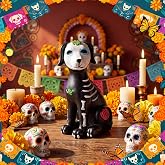 Wenqik Día De Los Muertos Skeleton Dog Halloween Figurine Sugar Skulls | Day of The Dead Ofrenda Animal Resin Decorations 4.5 x 2.6x 2.17 in for Altar Mexican Home Table Centerpiece Halloween Party