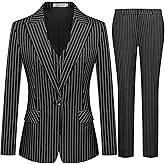Kelyaa Women's 3 Piece Striped Suit One Button Slim Fit Business Work Professional Blazer Jacket Vest Pants Set