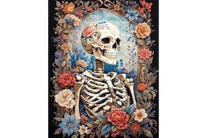DIYGEMDOT Halloween Paint by Numbers Kit for Adults, Easy Paint by Number Kit for Beginner, Paint by Number Kits for Women Canvas, Acrylic Oil Painting Crafts and Home Decor - Skull Flowers (16X20 In)
