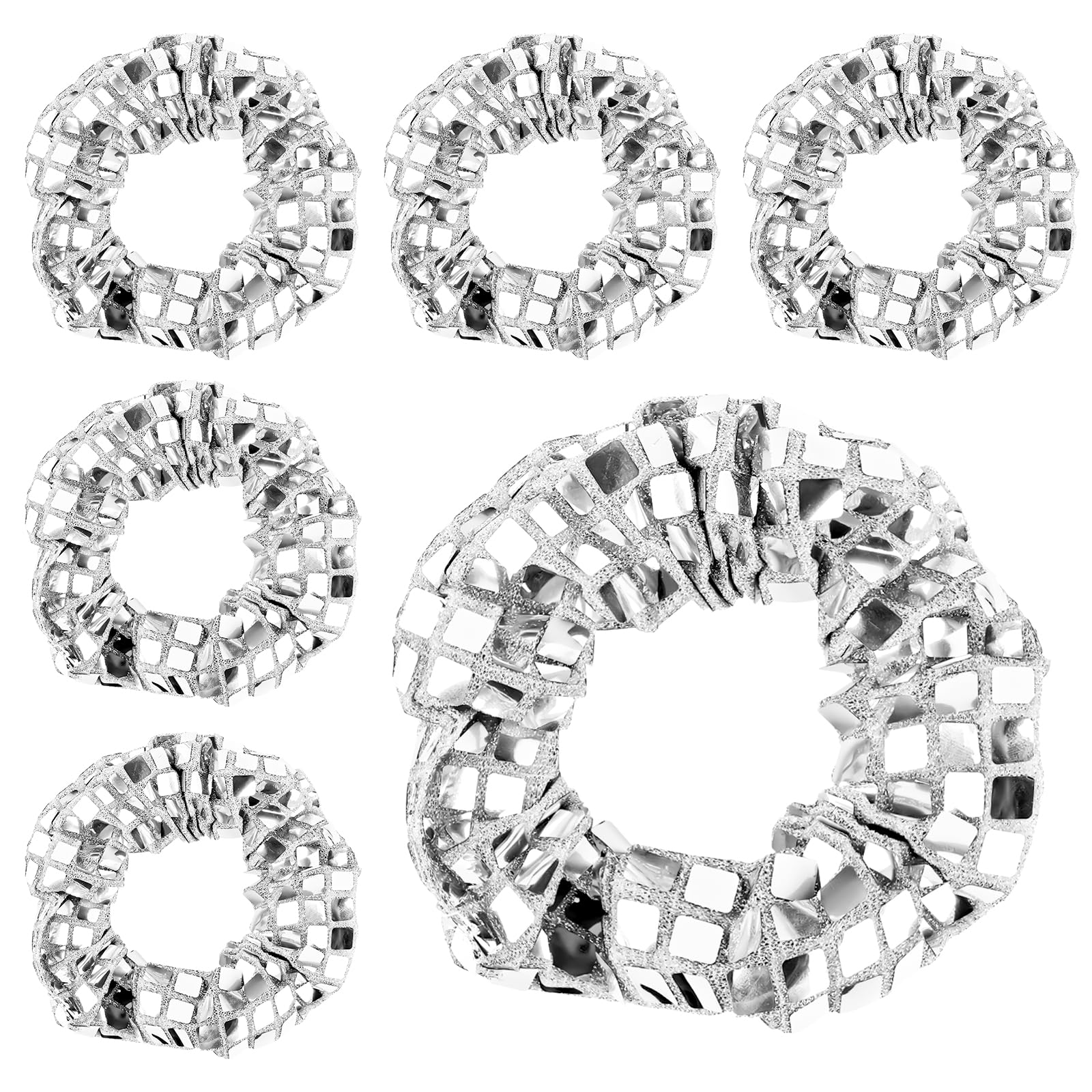 6pcs Disco Scrunchies, Disco Ball Sequin Hair Scrunchies Silver Hair Bobbles Elastics Ponytail Holders Sparkly Hair Accessories for Women Retro Disco Theme Party Favors