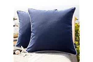 Phantoscope Pack of 2 Outdoor Waterproof Solid Throw Decorative Pillow Cover Decorative Square Outdoor Pillows Cushion Case Patio Pillows for Couch Tent Sunbrella (20''x20'', Dark Blue)