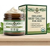 Greenstead Naturals Organic Beef Tallow for Skin – USDA-Certified Organic Tallow Balm for Skin Face and Body with Jojoba Oil and Cocoa Butter – Unscented and Herb-Infused – 2 oz.