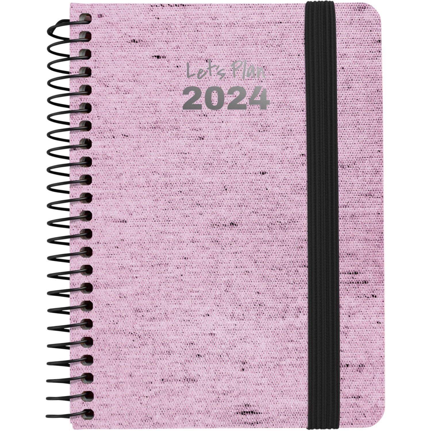 Grafoplás | Small Spiral Agenda 2024 A6| Ecojeans Pink | Spanish | Day Page | 10.5 x 16.5 cm | Spiral | Recycled Denim Lined Hard Cover | Elastic Closure | Perfect for Planning Your Year