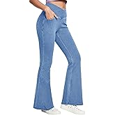 IUGA High Waisted Bell Bottom Jeans for Women Flare Stretchy Jeans V Cross Jeggings Pull On Wide Leg Jean Flare Leggings