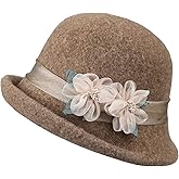 Nawati Elegant Wool Felt Flowers Bucket, Women Vintage Cloche Floral Fedora Hat, Ladies Wedding Dress Church Fascinator Hat