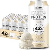 Slate Milk Vanilla Ultra 42g High Protein Milk Shake (12 Cans) | 42g Protein, 1g Sugar, 180 Calories - Real Ultra-Filtered Milk, Low Carb, Lactose Free, Breakfast Boost, Post-Workout, 15 oz