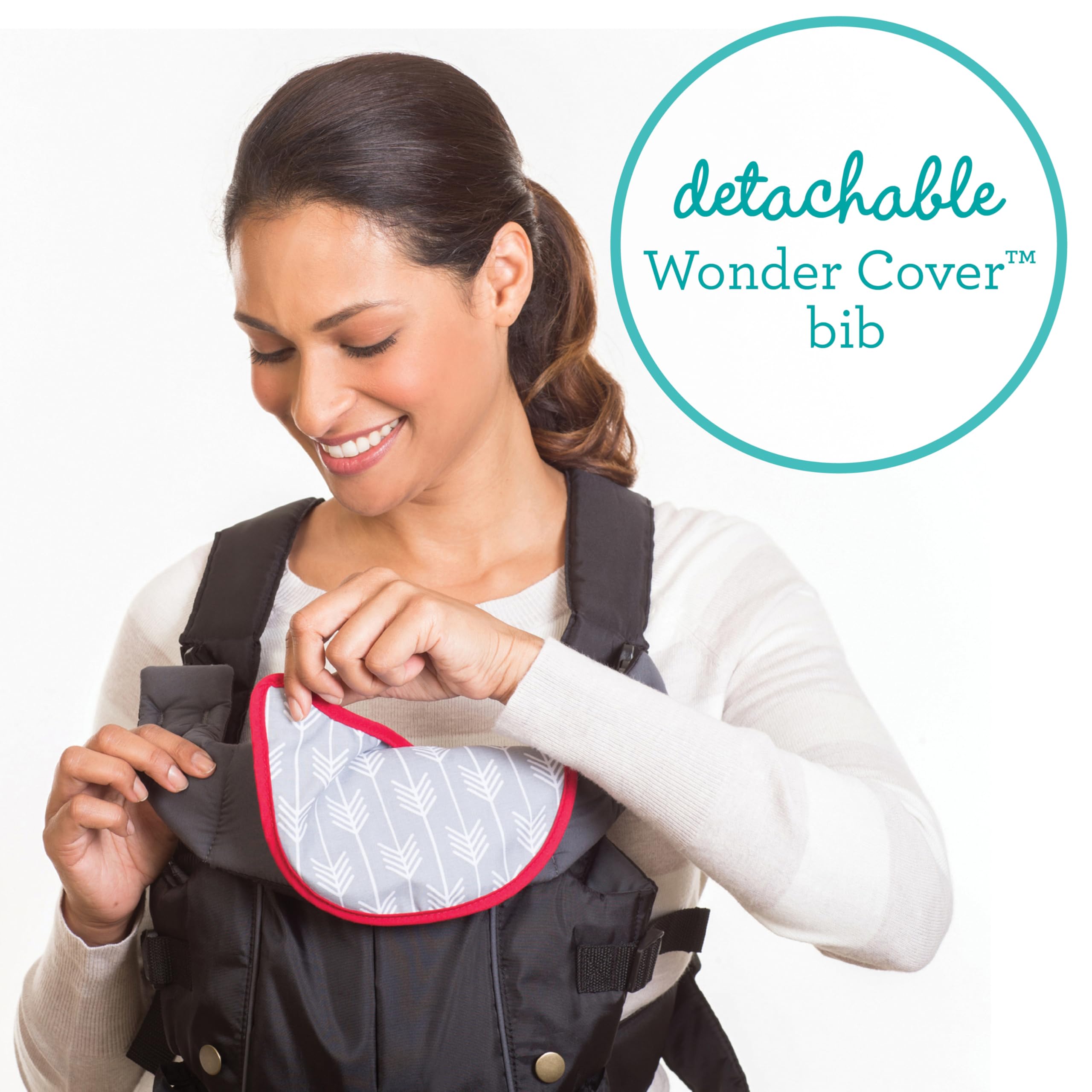 Infantino Swift Classic Carrier with Pocket, 2-Ways to Carry Carrier with Wonder Bib & Essentials Storage Front Pocket for Babies 8-25lb, Adjustable Strap, Black