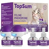 TopSum Cat Calming Pheromone Diffuser: Feline Pheromones Plug in for Stress, Alone At Home, Spraying, Fighting, Scratching, Aggression &amp; Excessive Meowing (2 Diffusers + 4 Refills)