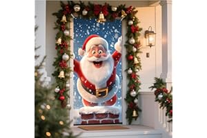 NYZE Christmas Door Cover Decorations Indoor Santa Claus, Gingerbread Stickers Christmas Party Banner Outdoor Xmas Garage Door Decorations Window Wall (Fly Cute Santa)