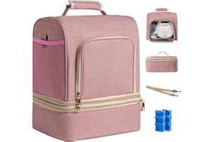 NCVI Breast Pump Bag, Double Layer Removable Pump Bag for Spectra S1, S2, Medela, Breast Pump Backpack with Ice Pack, Insulated Breast Milk Cooler Bag for Working Nursing Moms, Pink