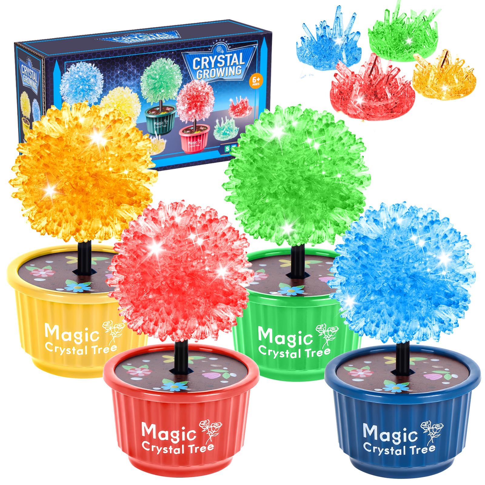 4 Shiny color Crystal Growing Kit,24-Hour Rapid Growth Scientific Experiment Suitable for Boys and Girls,STEM education/easy DIY/Craft Making/hands-on ability,toy for child aged 6,7,8,9