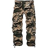 AKHIKING Men's Camo Cargo Work Pants Cotton Tactical Ripstop Casual Combat Pants with 8 Pockets