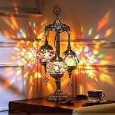 BOHMR 3 Globes Turkish Mosaic Lamp, 23" Handmade Moroccan Lamp, Multicolor | Tiffany Style Stained Glass Table Lamp for Living Room Bedroom Decor, Unique Antique Boho Night Light Fixture with 3 Bulbs