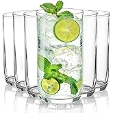 HOMQUEN 14oz Highball Glasses, 6pcs Drinking Glasses, PET Clear Plastic Water Glasses, Beer Glasses, Iced Coffee Glasses, Ideal for Cocktail, Whiskey, Soda, Tea, Water, Gift