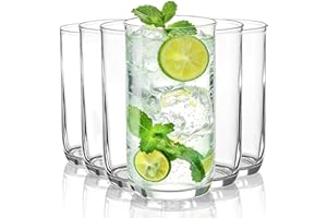 Homquen 14oz Highball Glasses, 6pcs Drinking Glasses, PET Clear Plastic Water Glasses, Beer Glasses, Iced Coffee Glasses, Ide