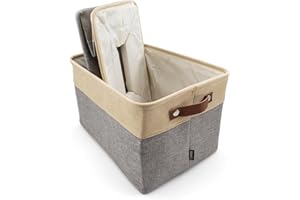 HYGGE PLUS HYGGE + Linen Storage Bin Basket 15.8" x 12.5" x 10" Durable fabric & lightweight design. Great for storing toys, books, linens, games, clothing, baby products & more! (2 PACK, WHEAT/GREY)