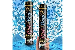 BABYBREEZE Gender Reveal Confetti Powder Cannon, Biodegradable, Boy Blue and Girl Pink Gender Reveal Poppers - He or She Smoke Bomb Baby Shower Baby Party Decorations Supplies Sticks (2 Blue)
