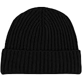 Shorts of Hawick Men's Ribbed 100% Cashmere Beanie Hat - Black - Made in Scotland by Love Cashmere
