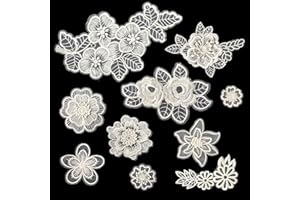 VIN BEAUTY 10 Pcs Flower Lace Embroidered Applique, Lace Flower Patches Organza Patches Flowers Applique for DIY Wedding Dress Sewing Craft Clothing Jeans Jackets Bags (Beige)