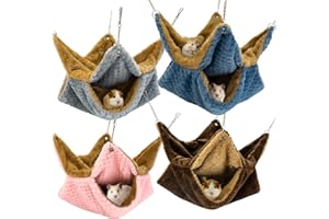 4 Pcs Pet Hammock for Ferret, Hamster, Guinea Pig, Rat, Sugar Glider - Cage Accessories, Sleeping and Playing Bed (Blue, Brow