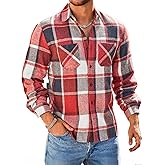 Yousify Mens Flannel Shirts Button Down Long Sleeve Cotton Plaid Shirt Jacket Casual Fall Shackets with Pockets