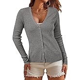 Arach&Cloz Womens Wool Blended Ribbed Cardigan Lightweight Long Sleeve Sweater 2025 Spring Fashion Button Down Knit Top