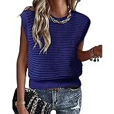 Lueluoye Women's Summer Knit Sweater Vest Cap Sleeve Casual Trendy Crew Neck Ribbed Pullover Tank Tops