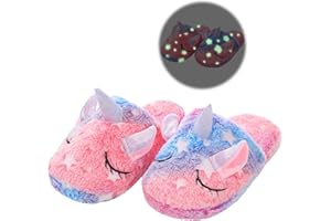 TYONMUJO Kids Unicorn Slippers for Boys Girls Toddler Fuzzy Slippers Children House Slippers with Anti Slip Soles Glow in the Dark