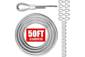 VIVBOO Stainless Steel Cable & Wire Rope 3/16" Vinyl Coated Steel Cable 50ft/100ft Length Ideal String Light Cable