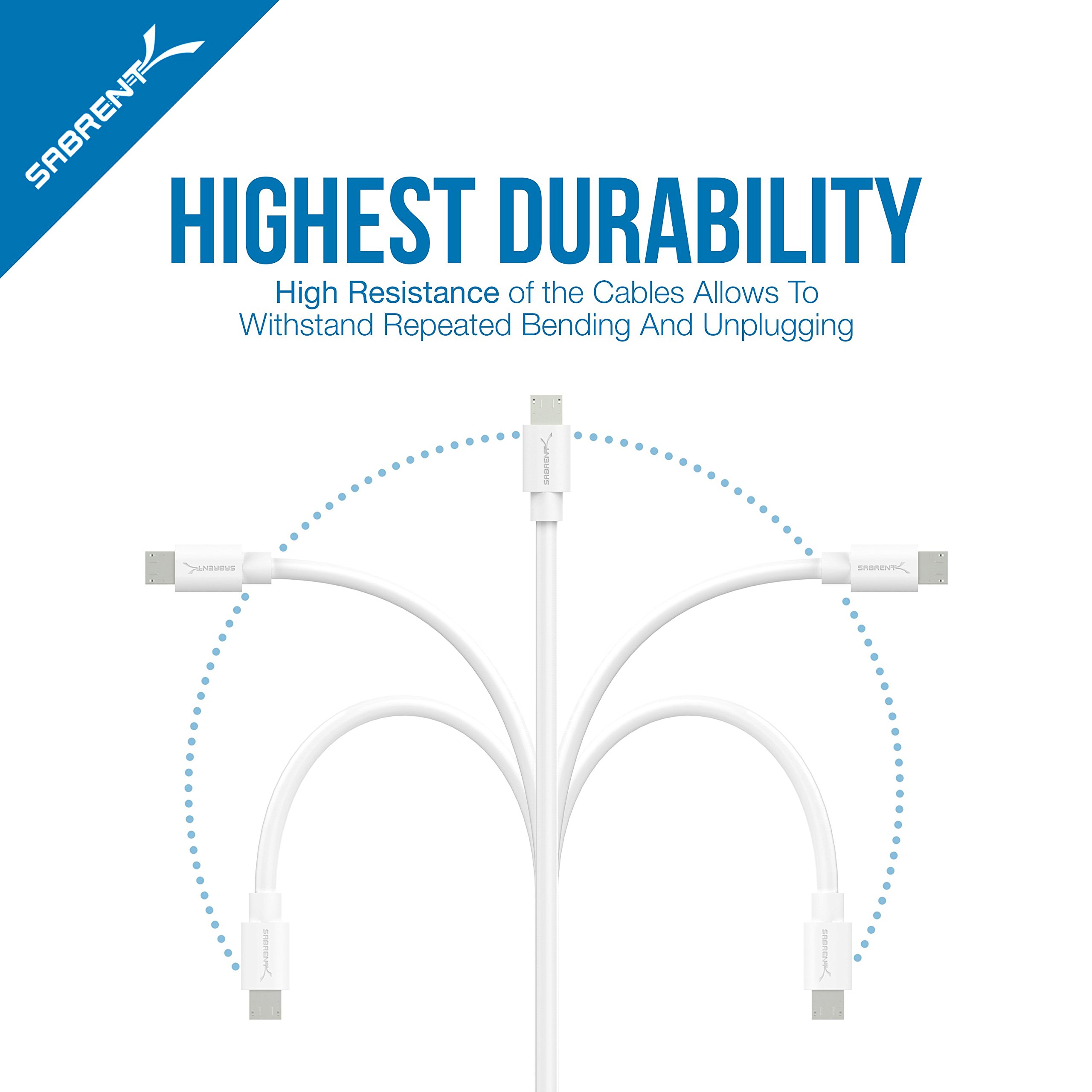 SABRENT [6-Pack 22AWG Premium 1ft Micro USB Cables High Speed USB 2.0 A Male to Micro B Sync and Charge Cables [White] (CB-M61W)