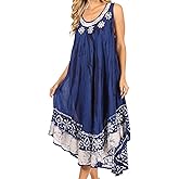 Sakkas Alexis Embroidered Long Sleeveless Floral Caftan Dress/Cover Up