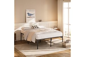 Jebosam 18 inch High Bed Frame Full Size Heavy Duty Platform Steel Support 2500 lbs Full Size Bed Frame No Box Spring Needed Non-Slip Noise Free Easy to Assembly Black Metal Bed Frame Full