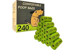 moonygreen Certified Compostable Dog Poop Bag Rolls, Landfill friendly Doggie Poop Bags, Vegetable-Based, ASTM D6400, Unscented, Extra Thick, Leak Proof, Size 9 x 13 Inches, Refills 240 Counts