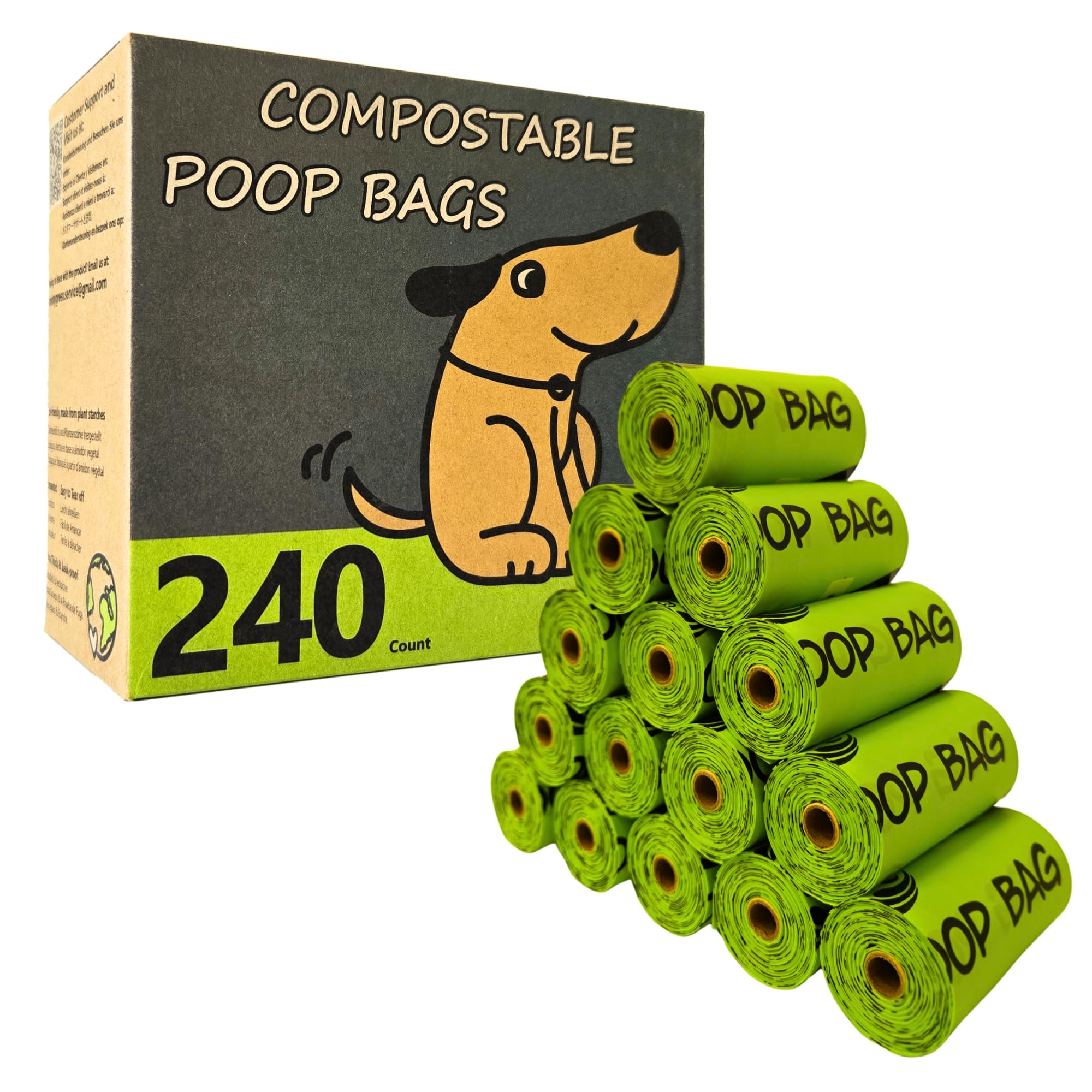 moonygreen Dog Poo Bags Compostable- Dog Waste Bags Certified Industrial Compostable and Home Compostable, Unscented and Leak-Proof - 23 x 33 cm, Refill Pack of 240