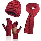 timecity Winter Beanie Hat Scarf Gloves Set for Women 3 in 1 Set Fleece Knitted Hat Warmer Scarf Touchscreen Gloves