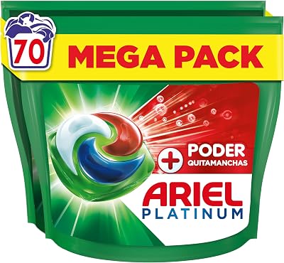 ARIEL PODS Platinum Máquina de lavar roupa detergente líquido 70 cápsulas/comprimidos, sabonete removedor de manchas de potência extra, limpeza profunda