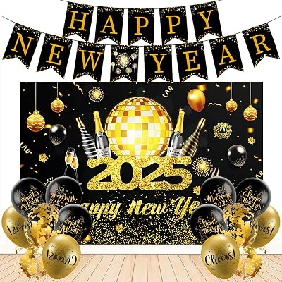 Tbczvx 16 Pcs New Year Decorations 2025 Party Kit - Elegant & Festive