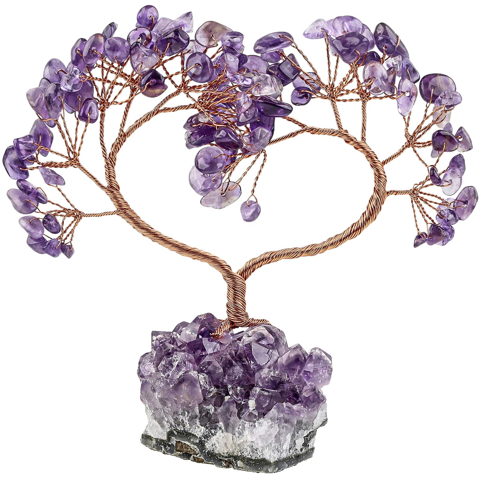 Nupuyai Amethyst Crystal Tree with Amethyst Cluster Base, Love Heart Money Tree Figurines Fengshui Ornament for Home Office Wedding Decoration