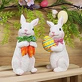Juegoal 2 Pack Easter Bunny Figurine Decor, Standing Spring Resin White Rabbit Couple Statue Tabletop Ornament, Festival Present for Garden Home Table Office Dining Room Mantle Party Supplies