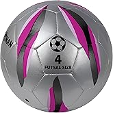 JPHNAN Low Bounce Futsal Ball Size 4, Professional Indoor Soccer Ball with Reinforced Stitching & TPU Cover for Training, Games, Competition - Durable Design for Youth and Adults (Color: Silver/White)